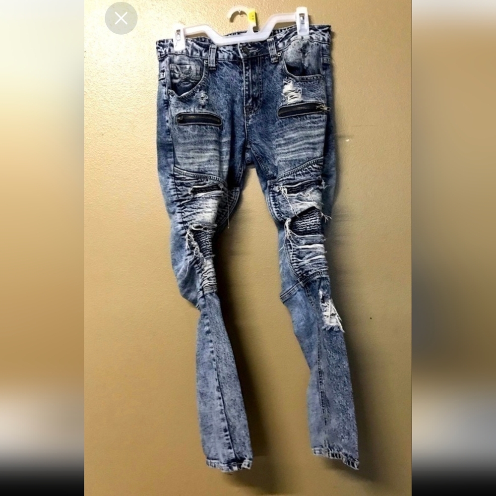 Black Brand Distressed Biker Skinny Jeans 30x32 0125